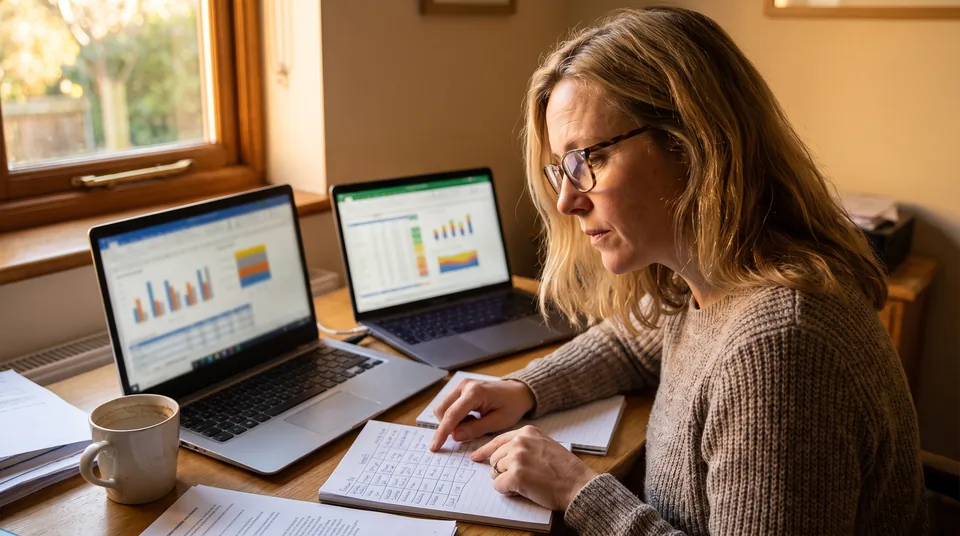 Właścicielka biura rachunkowego porównuje dwa programy do zarządzania biurem na laptopach